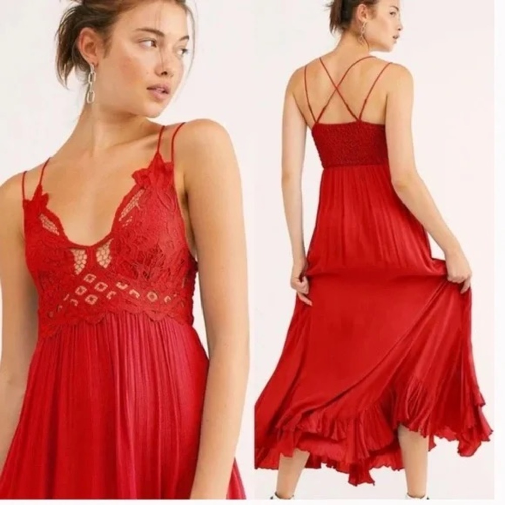 Free people Adella XS red lace maxi dress